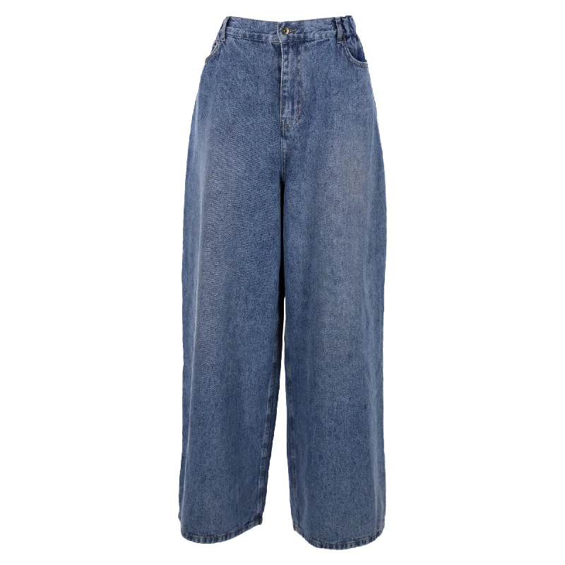 The Frankie Shop Wide Leg Jeans in Blue Cotton Denim