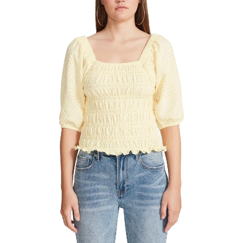 BB Dakota by Steve Madden Womens Smocked Eyelet Blouse