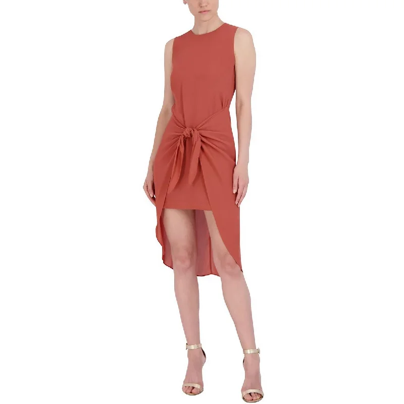 BCBGMAXAZRIA Womens Faux Wrap Hi-Low Midi Dress Orange S