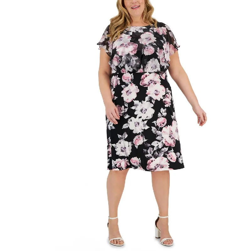 Connected Apparel Womens Plus Floral Print  Midi Dress