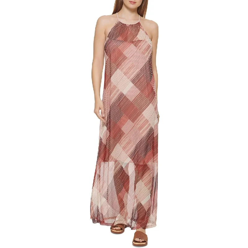 DKNY Womens Mesh Maxi Halter Dress