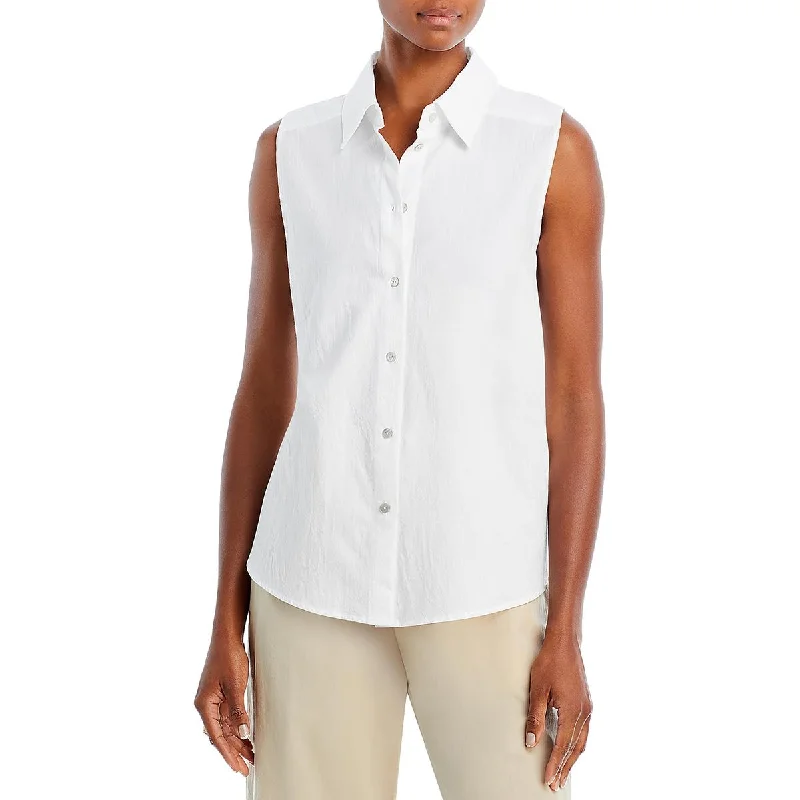 DONNI. Womens Collared Sleeveless Button-Down Top