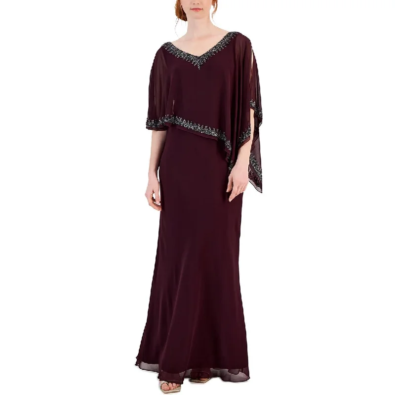 JKara Womens Beaded Asymmetric Evening Dress