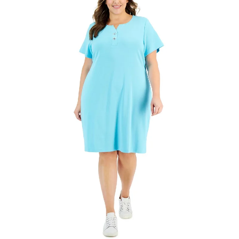 Karen Scott Sport Womens Plus Grommet Knee Length Shirtdress