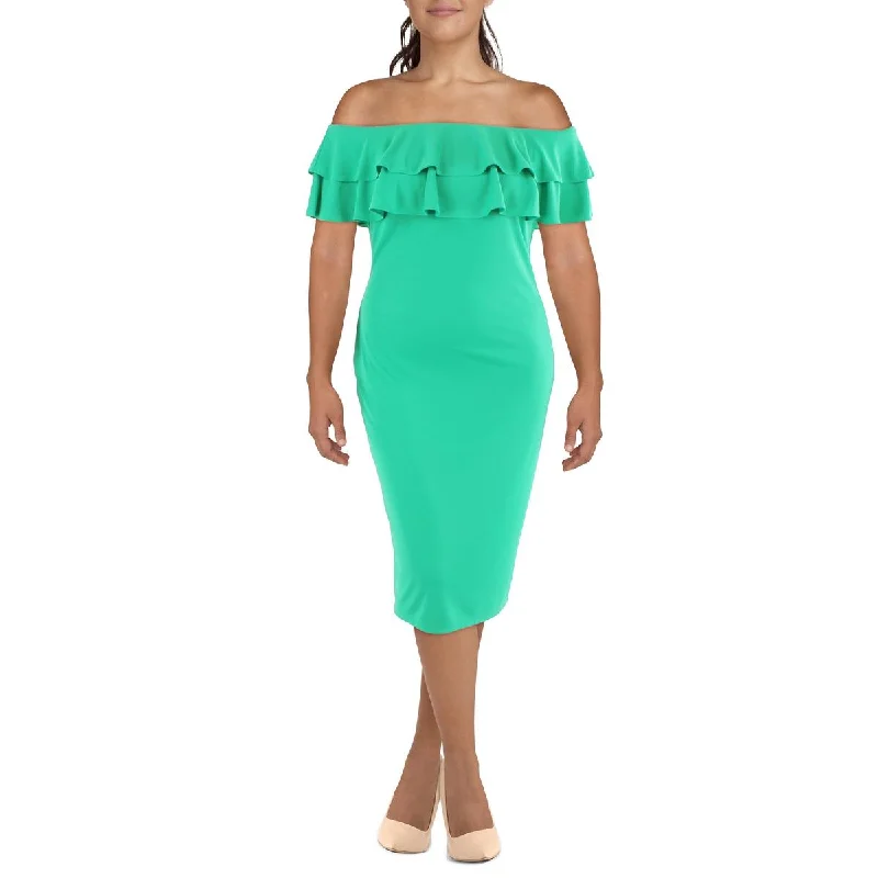 Lauren Ralph Lauren Womens Drapey Midi Cocktail And Party Dress