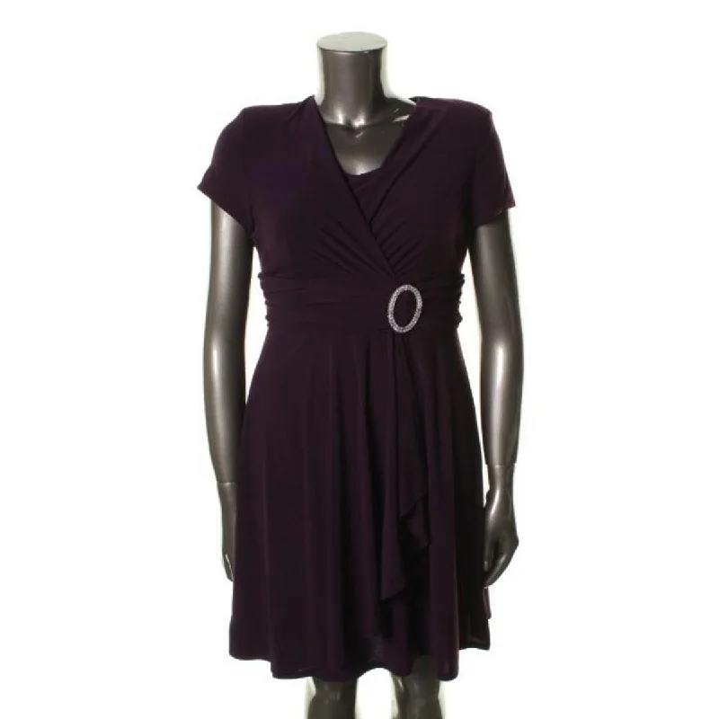 R&M Richards Womens Petites Matte Jersey Short Sleeves Cocktail Dress