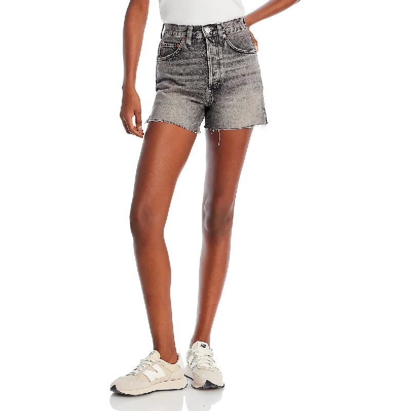 RE/DONE Womens Mini Faded Denim Shorts