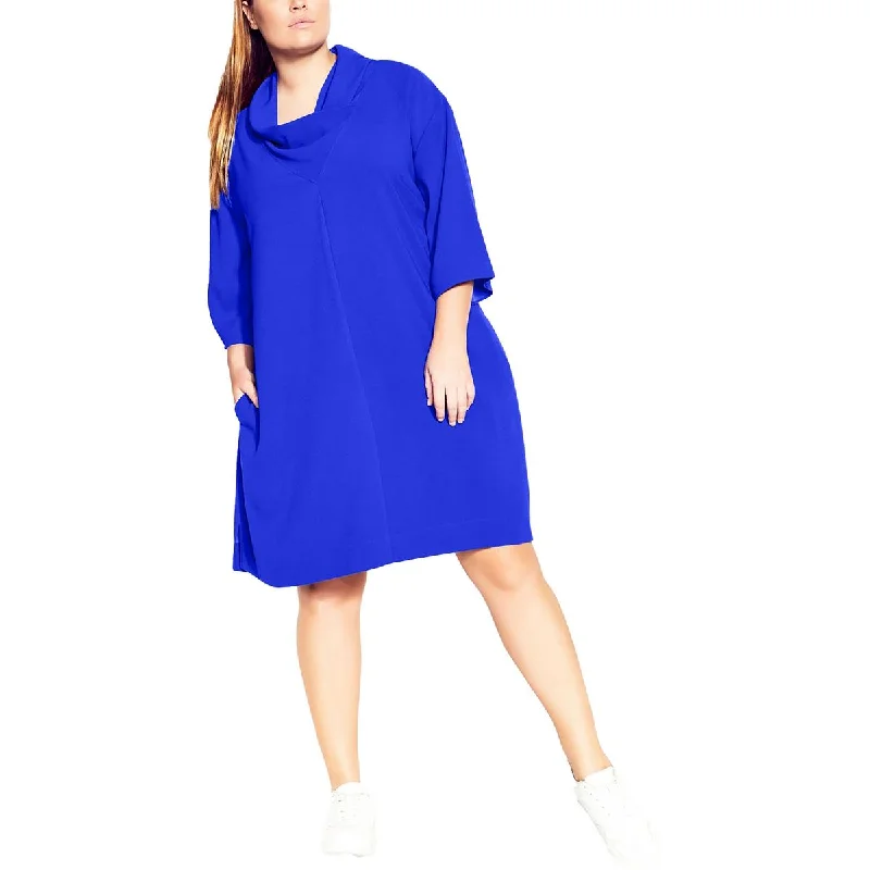 REFINITY Womens Plus Cowl Neck Crepe Shift Dress