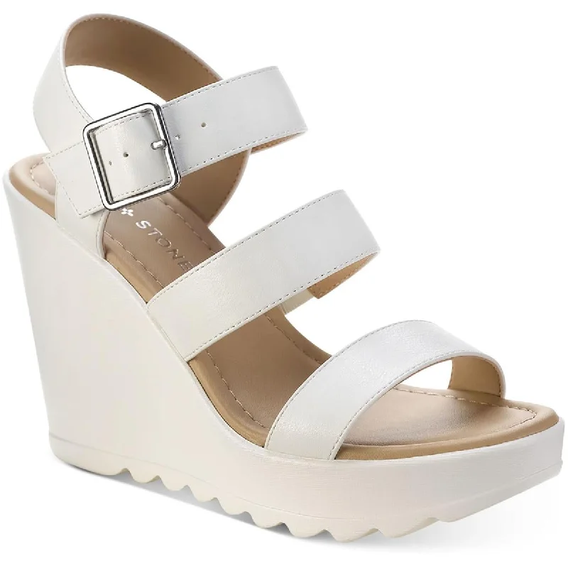 Sun + Stone Womens Siennaa Faux Leather Strappy Wedge Heels